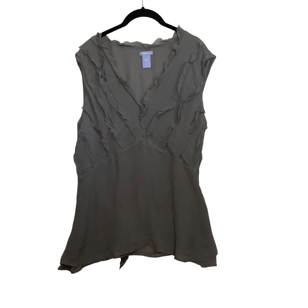 Gap‎ Maternity Boho Flowy Gray Frayed Lined Silk Sleeveless Blouse Top XL